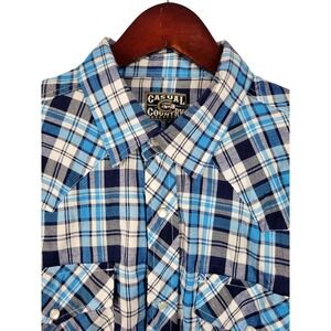 Casual Country Outfitters Mens Blue Plaid‎ Short Sleeve Western Shirt